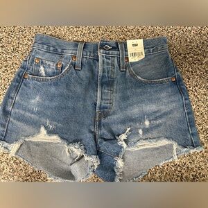 Levi's Blue Distressed Jean Shorts High-Waisted